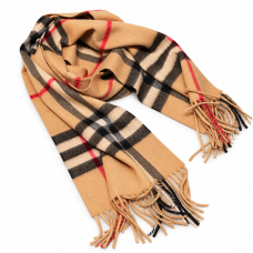 Camel Check Fringe Scarf