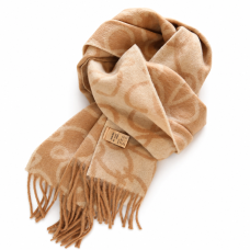 Beige Abstract Jacquard Fringe Scarf