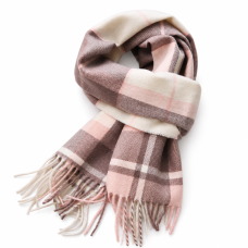 Mauve Check Fringe Scarf