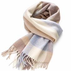 Ivory and Gray Colorblock Fringe Scarf