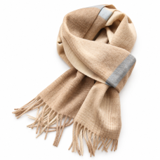 Beige Plaid Scarf with Blue Accent