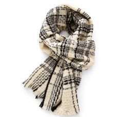 Ivory and Black Textured Check Scarf