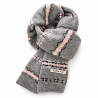 Gray Textured Scarf with Pink Stripes