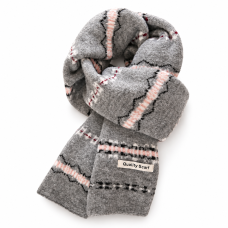 Gray Textured Scarf with Pink Stripes